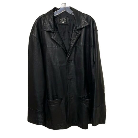 Vera Pelle Vintage Black Leather Jacket Mens Size Large Italy Mafiacore
